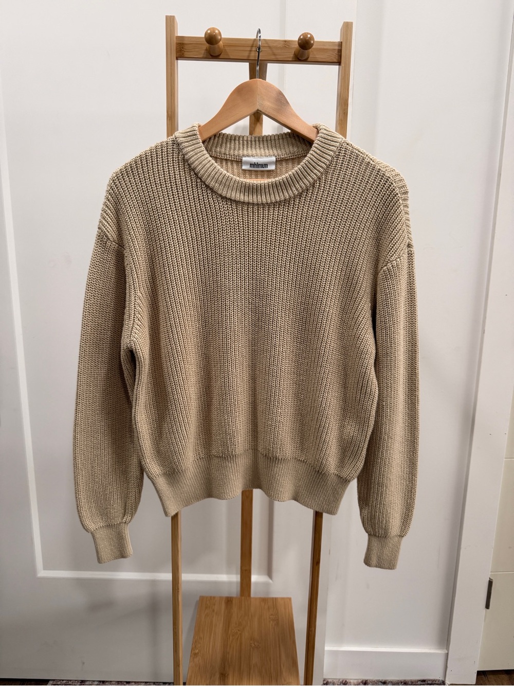 Minimum Beige Ribbed Crewneck Sweater